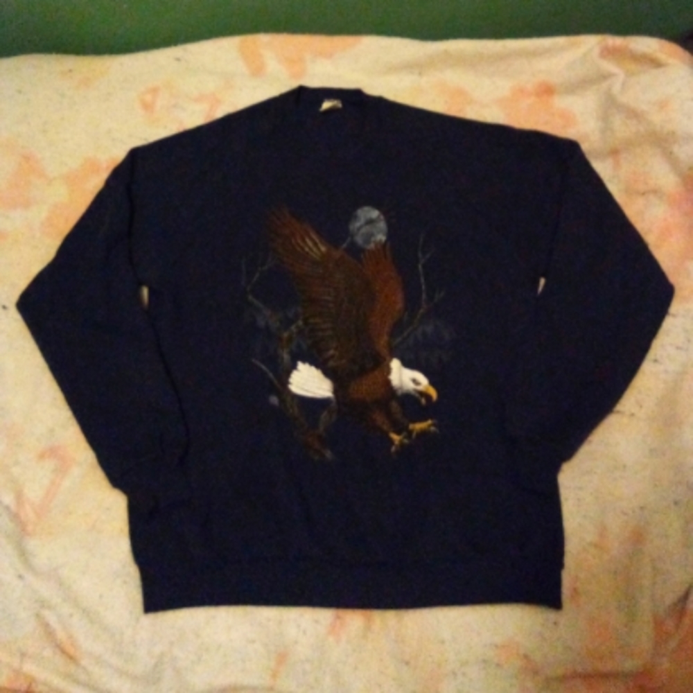 Vintage JERZEES Men's Purple Eagle Long Sleeve 2XL 50 Sweater